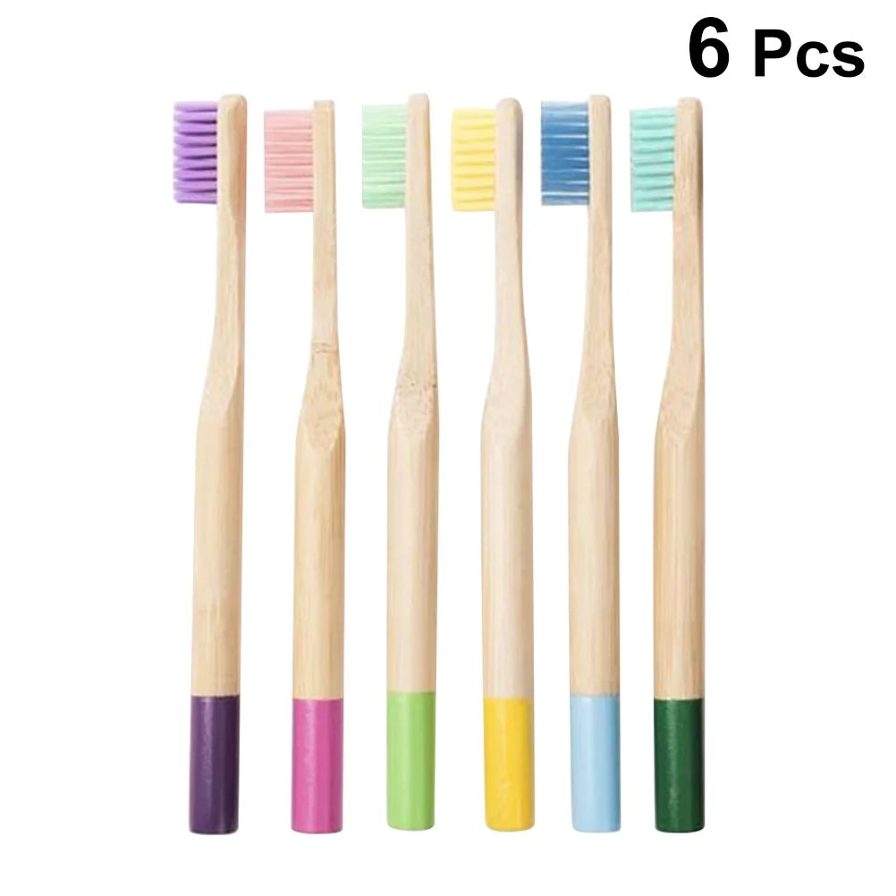 6PCS Natural Bamboo Handle Toothbrush Eco-Friendly Fiber Toothbrush for Kids Children