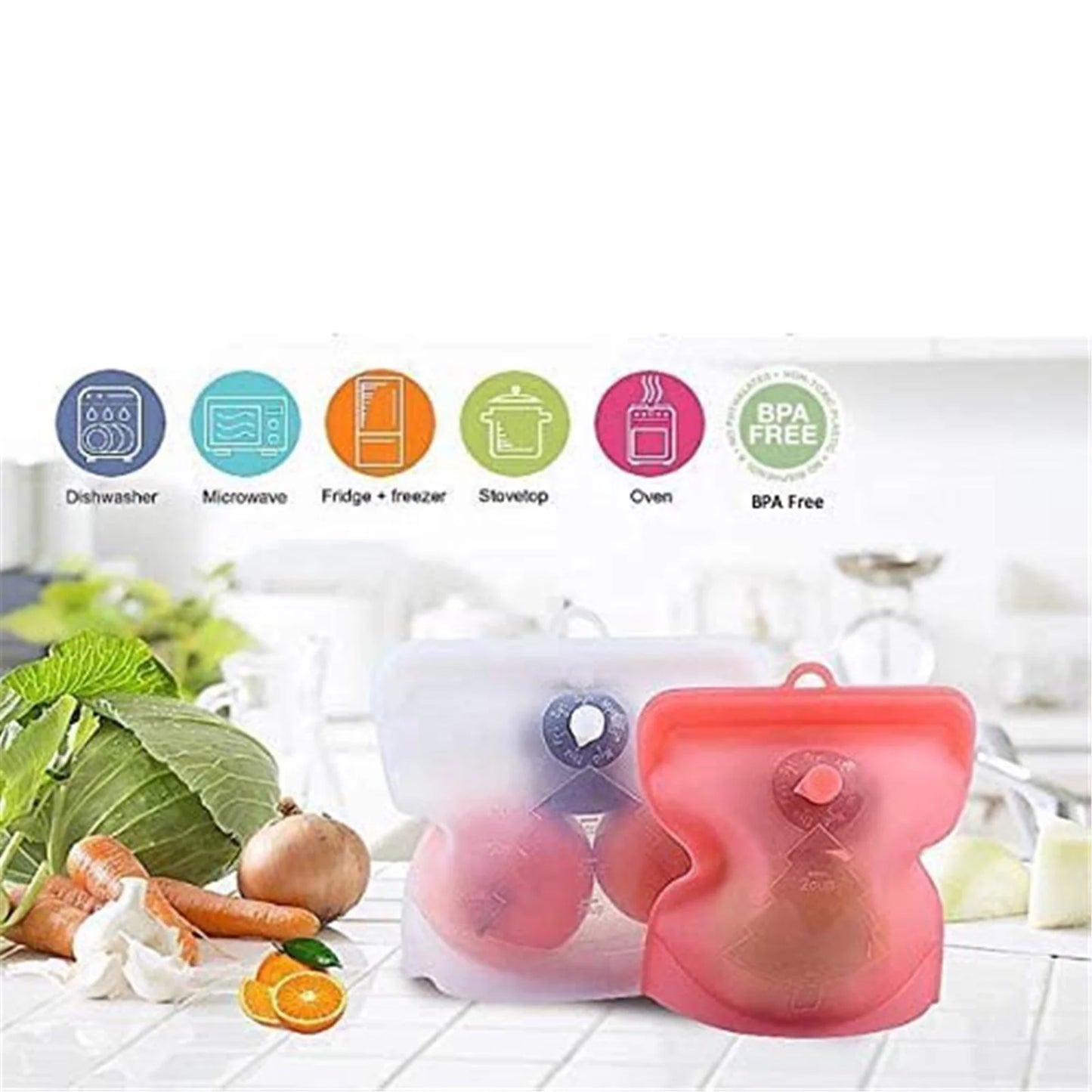 Closure Bags & Lids & Boxes Reusable Silicone Food Storage Bag Sandwich Bag Sealed Freezer Bag Liquid Snack Lunch Fruit Fresh Produce Bag | Best Storage and Cooking Bag (1PC)