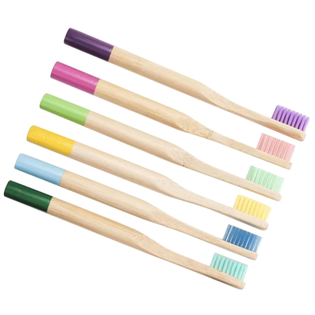 6PCS Natural Bamboo Handle Toothbrush Eco-Friendly Fiber Toothbrush for Kids Children