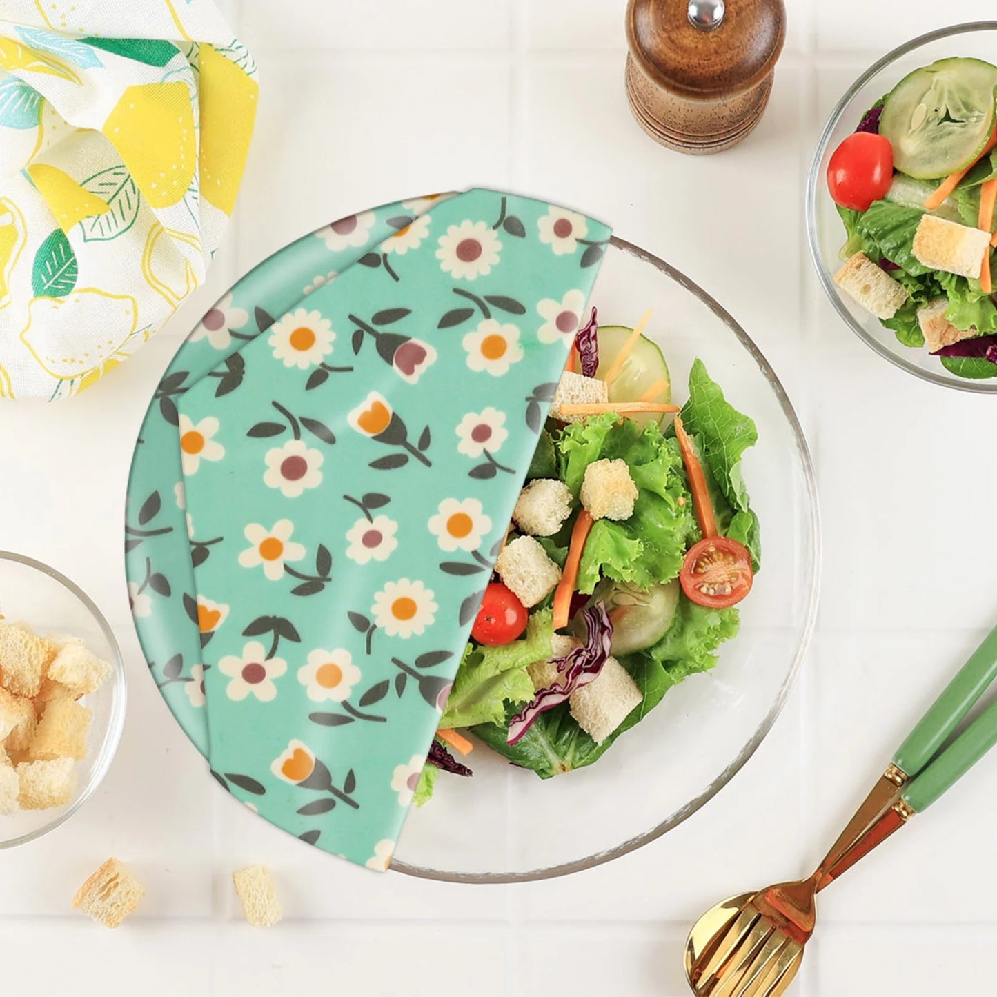Beeswax Wraps for Food, Large 39.4’’ X 13’’ Beeswax Wrap Roll, Reusable Beeswax Paper Food Wrap for Bread Sandwich Wrapper Bowl Covers, White Flower