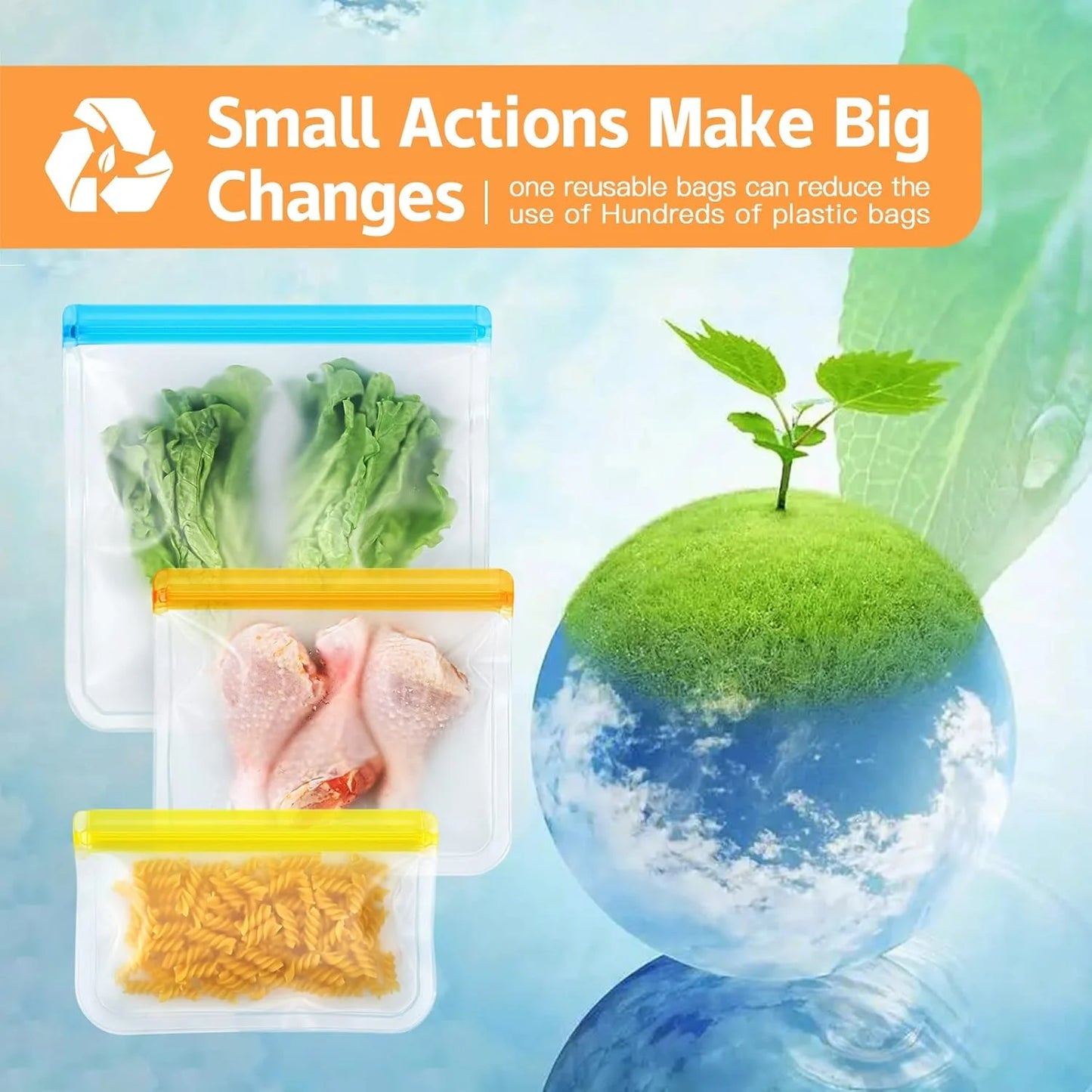 8/10 Pack Dishwasher Safe Reusable Bags Silicone, Leakproof Reusable Freezer Bags, BPA Free Reusable Food Storage Bags for Lunch Marinate Food Travel - 3 Gallon 3 Snack 4 Sandwich Bags
