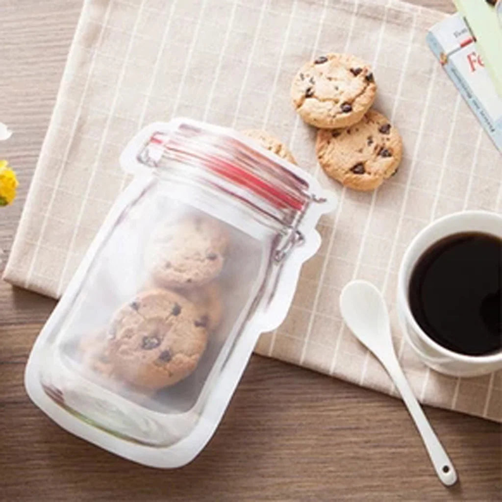 10Pcs Reusable Jar Bags Food Storage Plastic Bags Fresh Leak Proof Sandwich Snack Bags Funnel for Kitchen Camping Travel Office,
