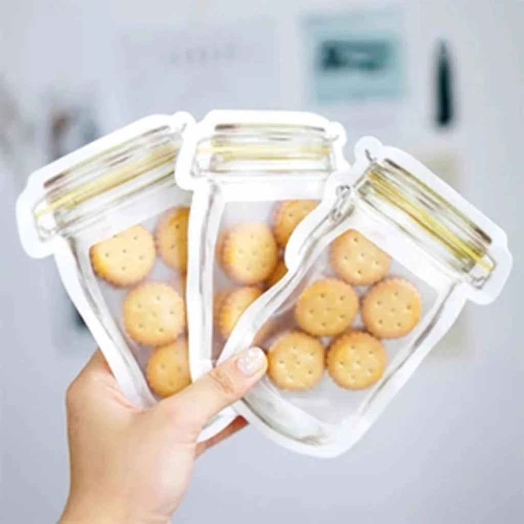 10Pcs Reusable Jar Bags Food Storage Plastic Bags Fresh Leak Proof Sandwich Snack Bags Funnel for Kitchen Camping Travel Office,