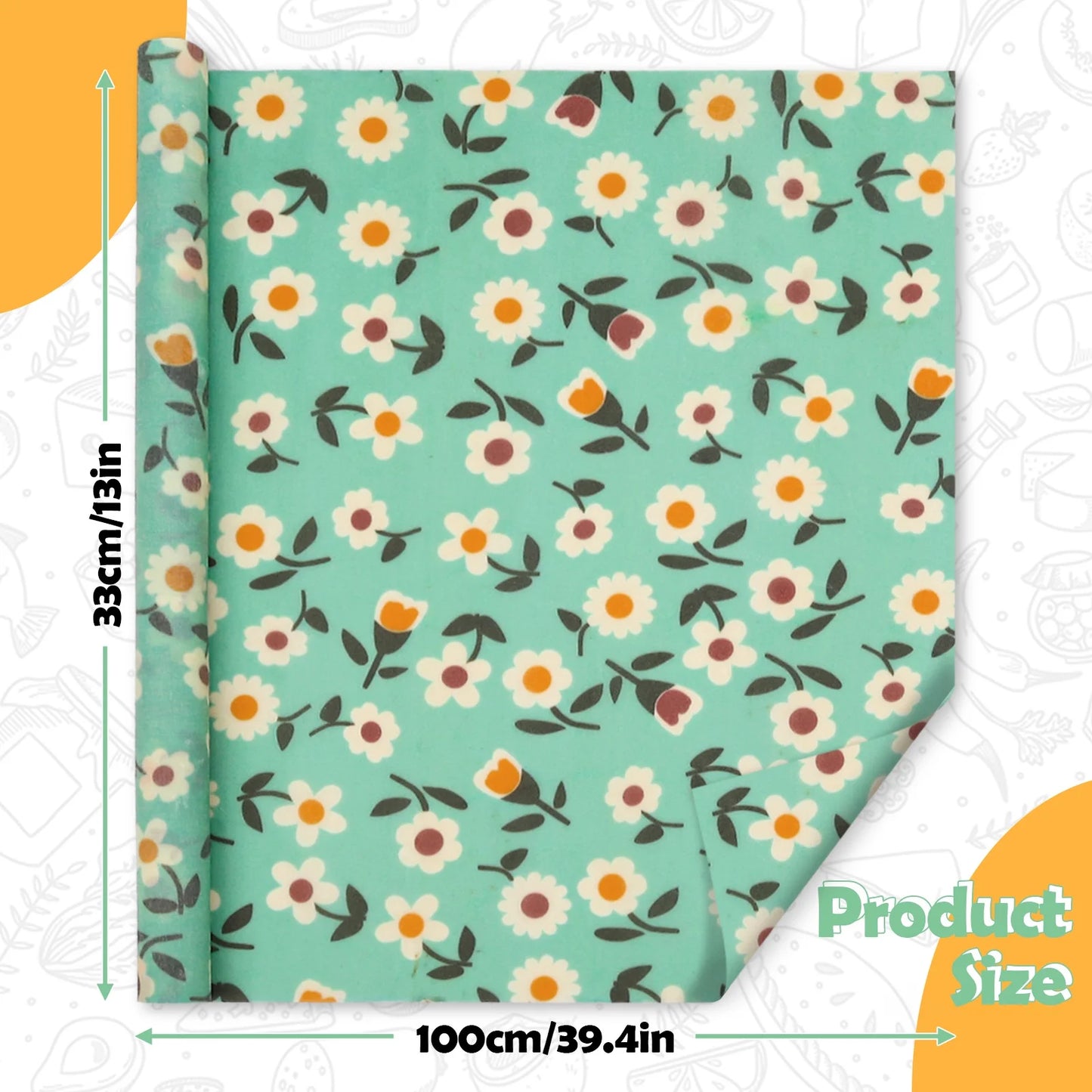 Beeswax Wraps for Food, Large 39.4’’ X 13’’ Beeswax Wrap Roll, Reusable Beeswax Paper Food Wrap for Bread Sandwich Wrapper Bowl Covers, White Flower