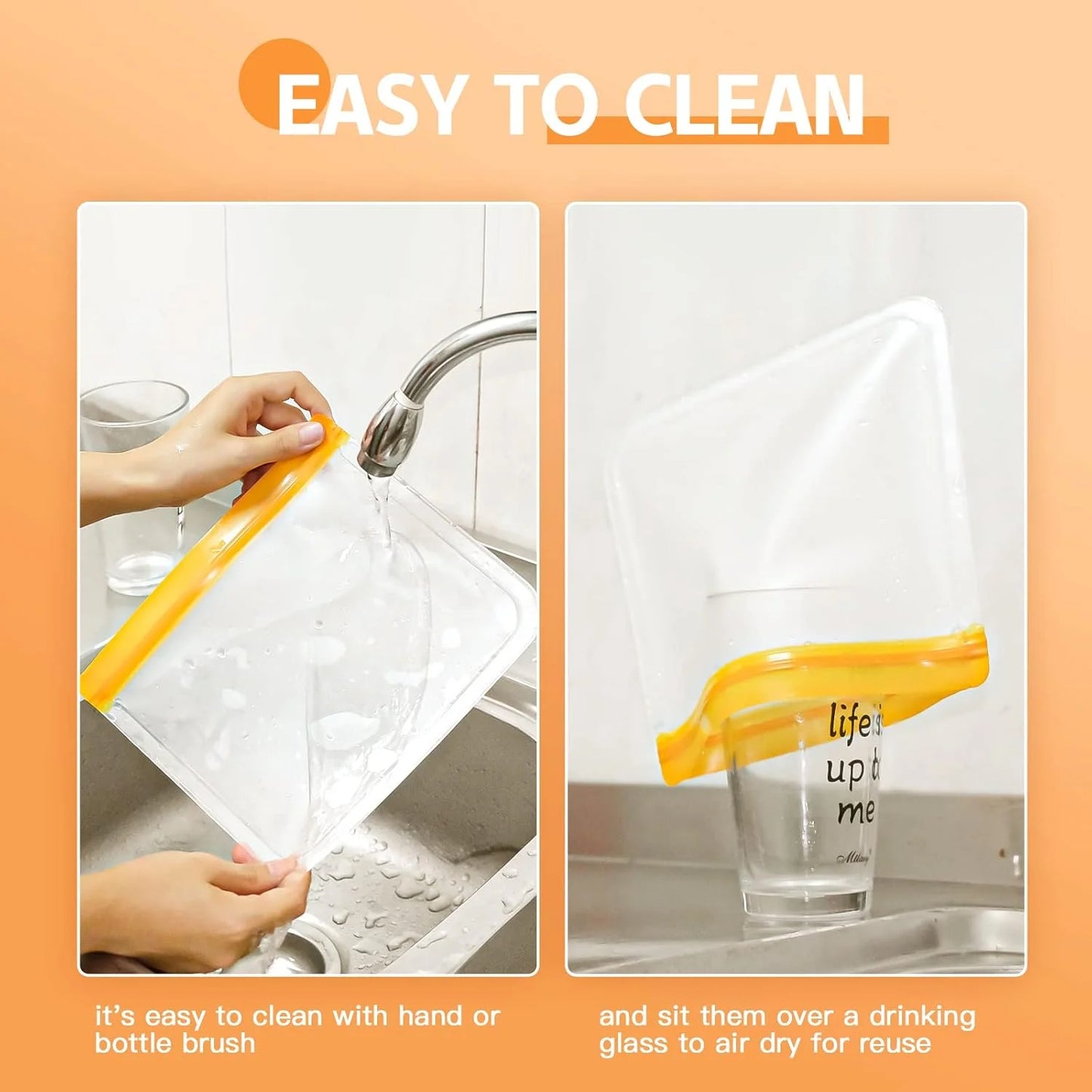 8/10 Pack Dishwasher Safe Reusable Bags Silicone, Leakproof Reusable Freezer Bags, BPA Free Reusable Food Storage Bags for Lunch Marinate Food Travel - 3 Gallon 3 Snack 4 Sandwich Bags