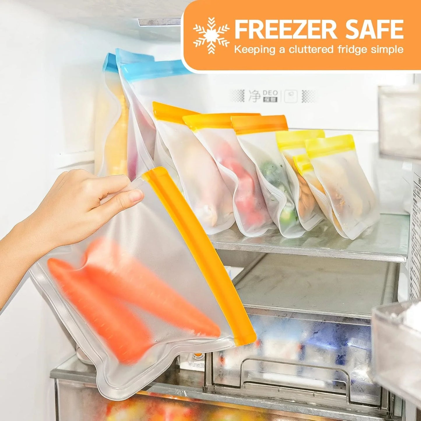 8/10 Pack Dishwasher Safe Reusable Bags Silicone, Leakproof Reusable Freezer Bags, BPA Free Reusable Food Storage Bags for Lunch Marinate Food Travel - 3 Gallon 3 Snack 4 Sandwich Bags