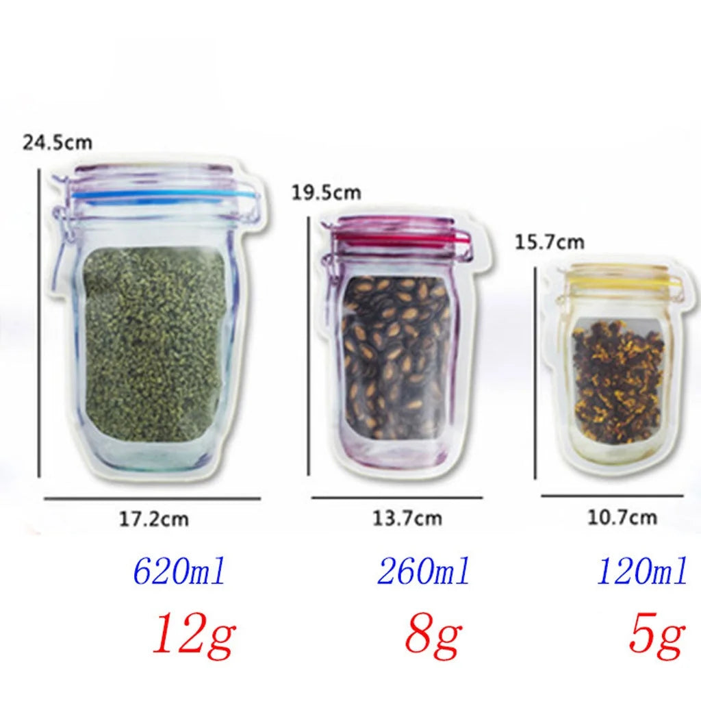10Pcs Reusable Jar Bags Food Storage Plastic Bags Fresh Leak Proof Sandwich Snack Bags Funnel for Kitchen Camping Travel Office,
