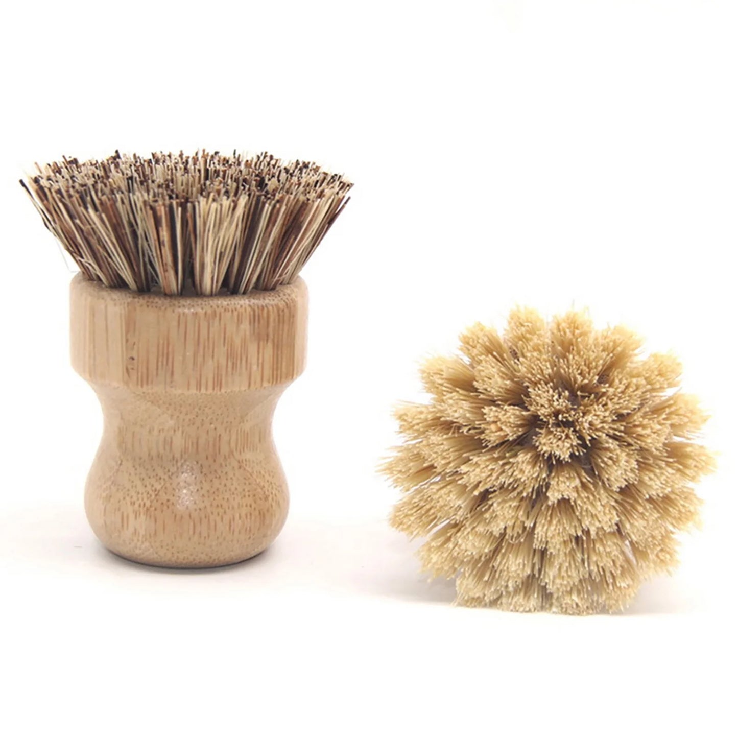 2Packs Palm Pot Brush Bamboo round Mini Dish Brush Natural Scrub Brush Durable Scrubber Cleaning Kit with Fiber and Tampico Fiber