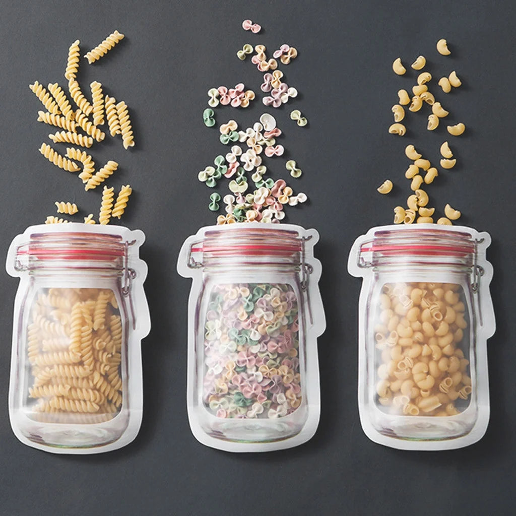 10Pcs Reusable Jar Bags Food Storage Plastic Bags Fresh Leak Proof Sandwich Snack Bags Funnel for Kitchen Camping Travel Office,
