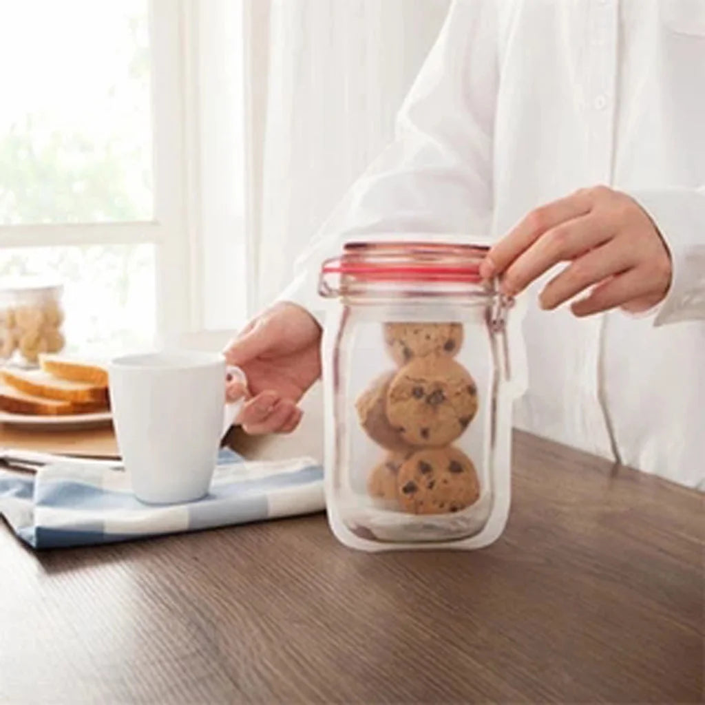 10Pcs Reusable Jar Bags Food Storage Plastic Bags Fresh Leak Proof Sandwich Snack Bags Funnel for Kitchen Camping Travel Office,