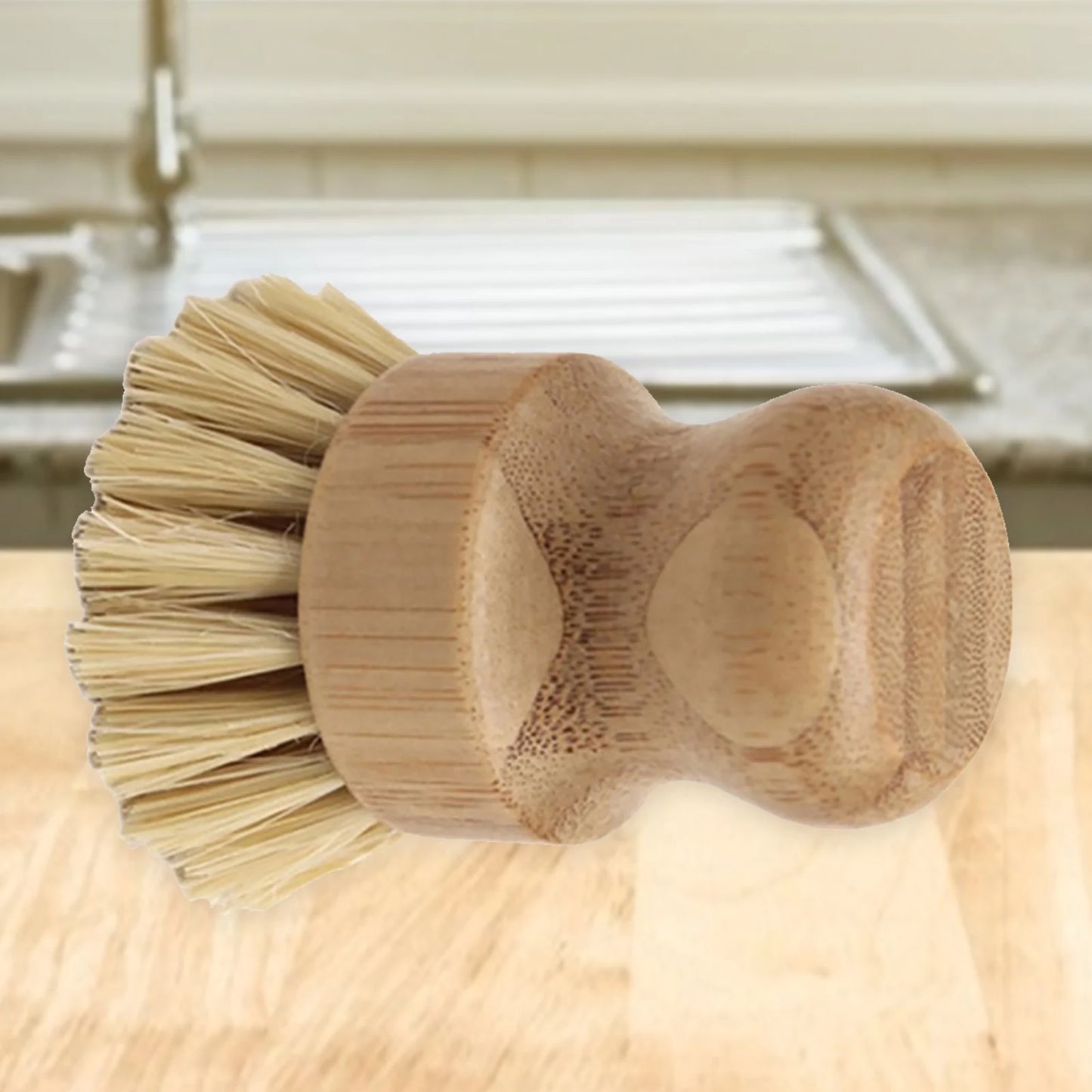 2Packs Palm Pot Brush Bamboo round Mini Dish Brush Natural Scrub Brush Durable Scrubber Cleaning Kit with Fiber and Tampico Fiber