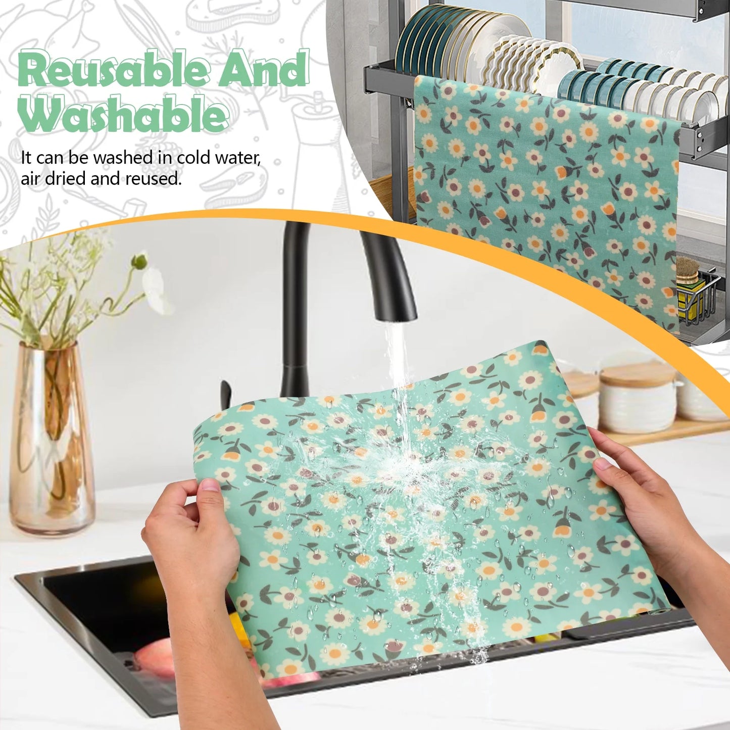 Beeswax Wraps for Food, Large 39.4’’ X 13’’ Beeswax Wrap Roll, Reusable Beeswax Paper Food Wrap for Bread Sandwich Wrapper Bowl Covers, White Flower