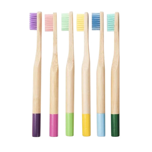 6PCS Natural Bamboo Handle Toothbrush Eco-Friendly Fiber Toothbrush for Kids Children