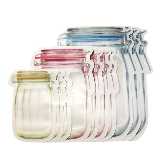 10Pcs Reusable Jar Bags Food Storage Plastic Bags Fresh Leak Proof Sandwich Snack Bags Funnel for Kitchen Camping Travel Office,