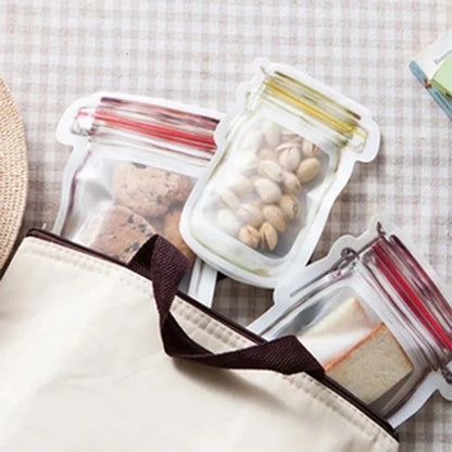 10Pcs Reusable Jar Bags Food Storage Plastic Bags Fresh Leak Proof Sandwich Snack Bags Funnel for Kitchen Camping Travel Office,