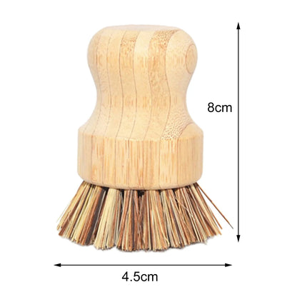 2Packs Palm Pot Brush Bamboo round Mini Dish Brush Natural Scrub Brush Durable Scrubber Cleaning Kit with Fiber and Tampico Fiber