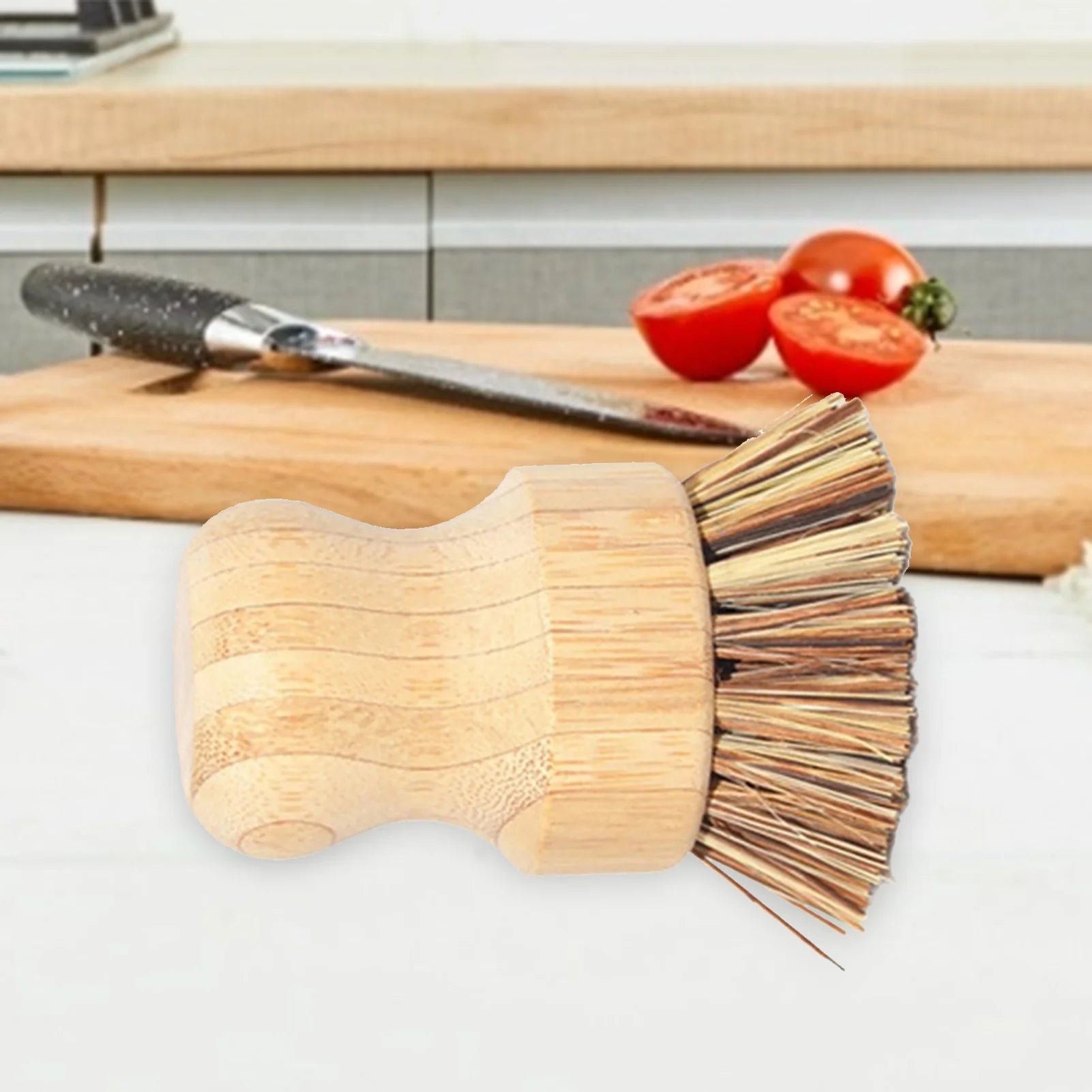 2Packs Palm Pot Brush Bamboo round Mini Dish Brush Natural Scrub Brush Durable Scrubber Cleaning Kit with Fiber and Tampico Fiber