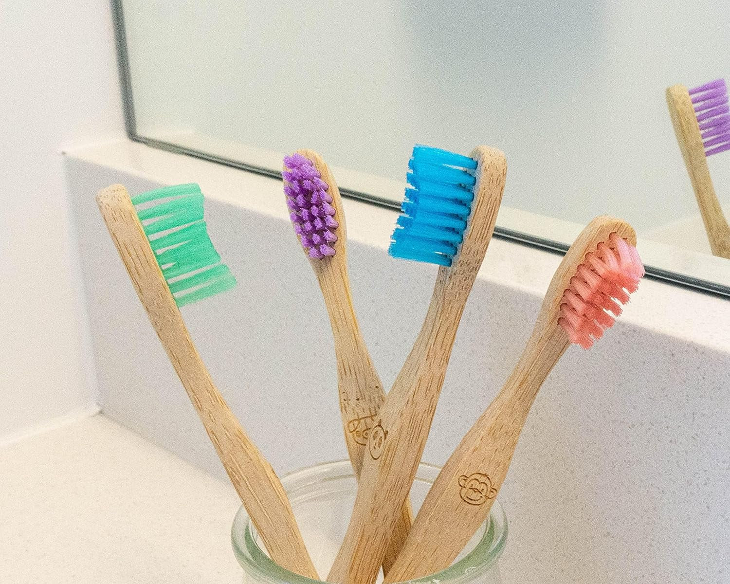KIDS Bamboo Toothbrush, 4 Pack, Fun Animals, Eco Friendly & Natural, BPA Free, Wooden Toothbrushes, Zero Waste Products, Organic, Vegan, Tooth Brush, Non Plastic, Environmental