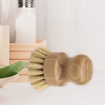 2Packs Palm Pot Brush Bamboo round Mini Dish Brush Natural Scrub Brush Durable Scrubber Cleaning Kit with Fiber and Tampico Fiber